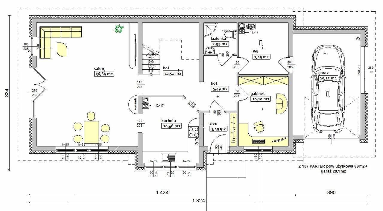 Проекты одноэтажных домов с гаражом: планировка коттеджей с сауной и гаражом, чертежи