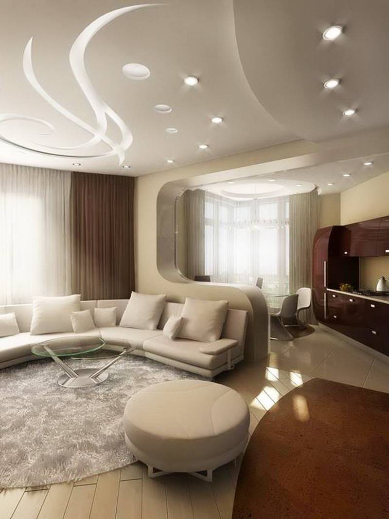 Двухуровневые потолки из гипсокартона для гостиной и зала — практичное решение
