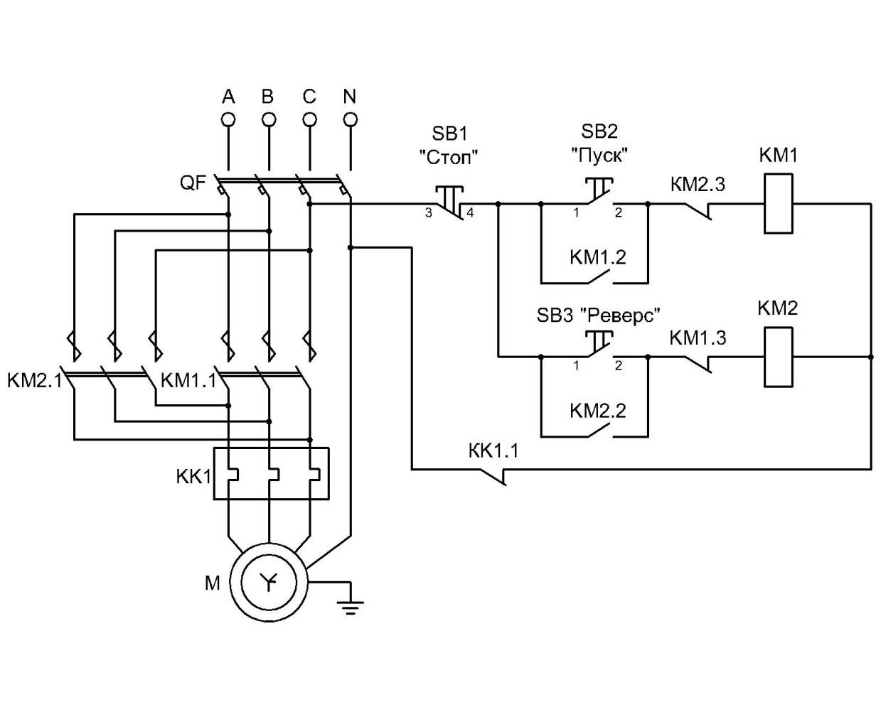 Схема реверсивного подключения электродвигателя