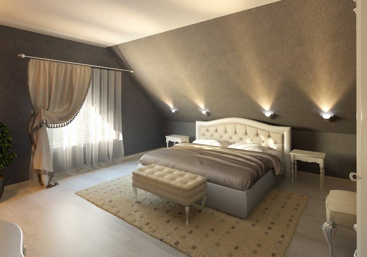 Спальня на мансардном этаже – дизайн