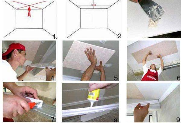Как правильно клеить плитку для потолка