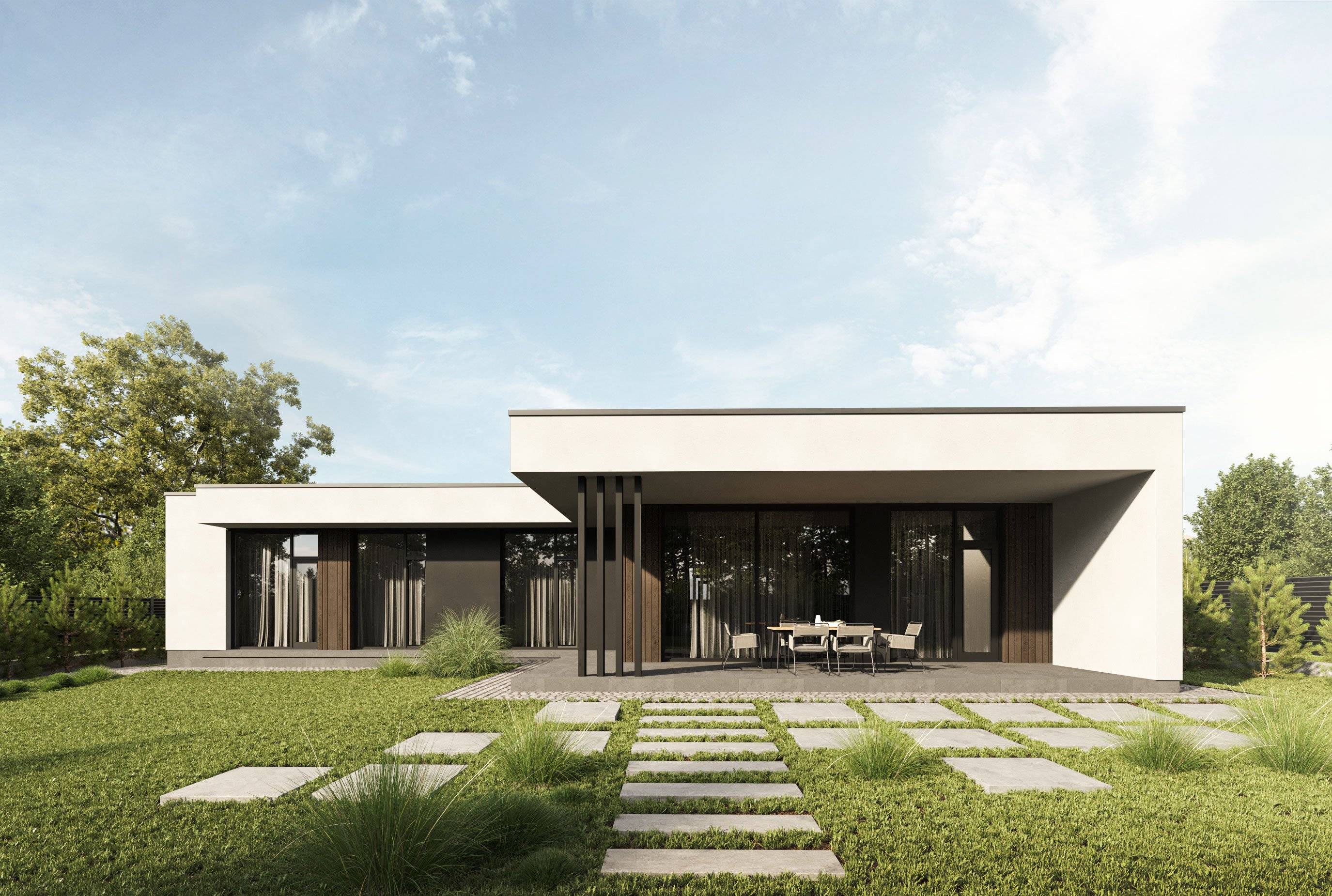 Проект одноэтажного дома с плоской крышей windows villa