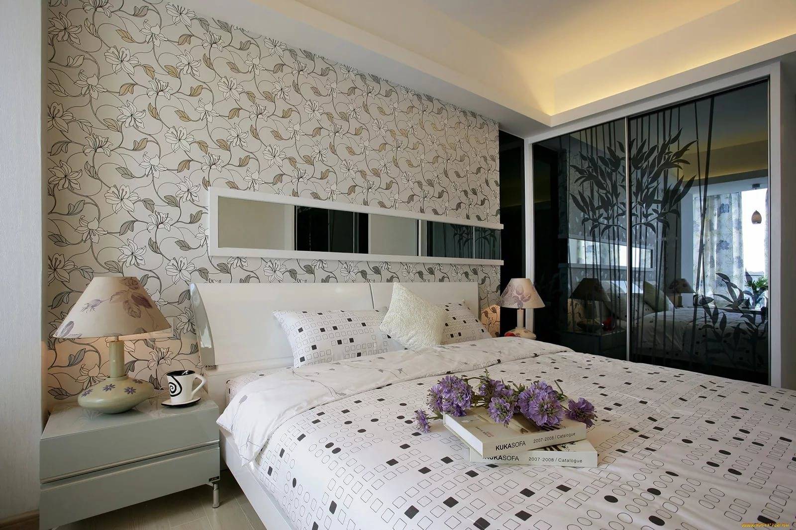 Дизайн обоев для спальни комбинированные 2 видов фото - ремонт квартир фото