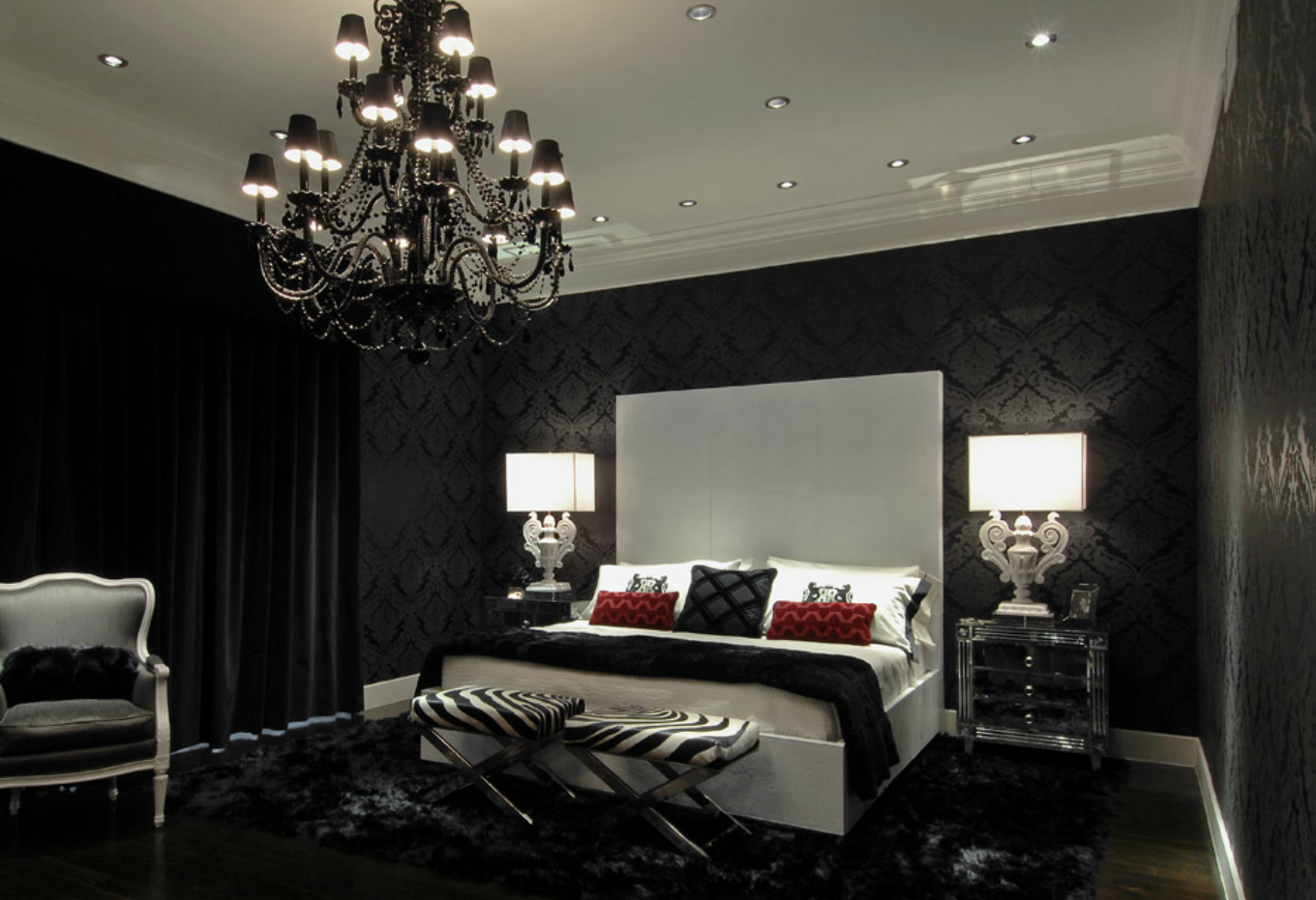 Чёрные обои в интерьере: гостиной, спальни и других комнат, комбинирование и др