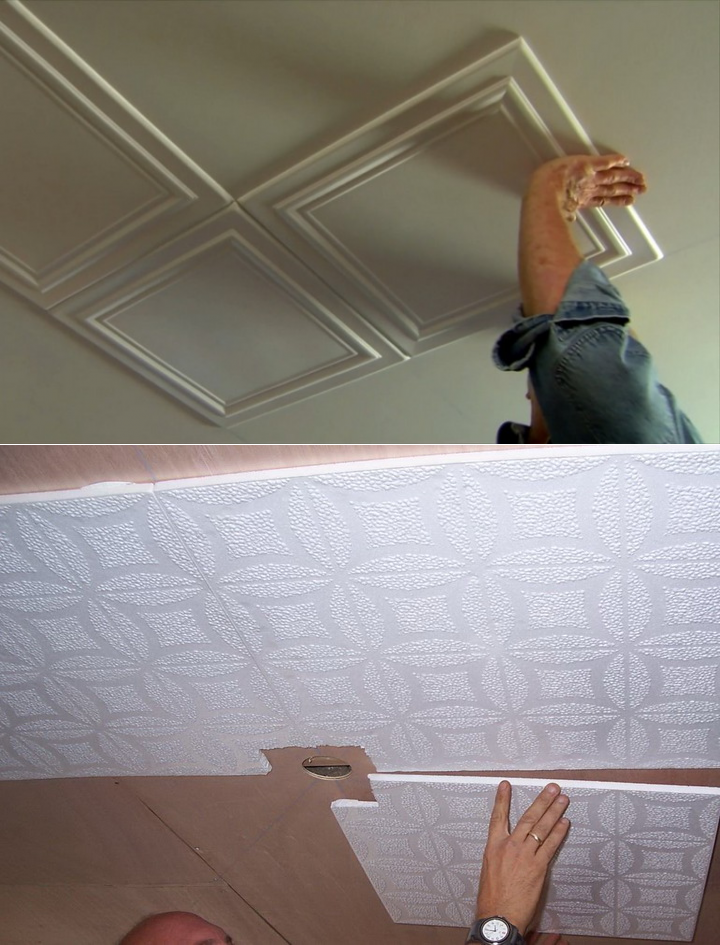 Бесшовная потолочная плитка: как правильно клеить, фото, видео